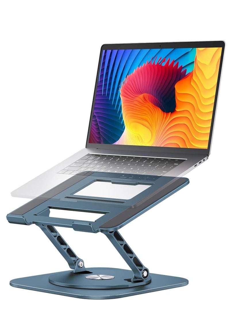 حامل كمبيوتر محمول قابل للتعديل مع قاعدة دوارة 360 درجة، حامل كمبيوتر محمول قابل للطي مريح للمكتب متوافق مع MacBook Pro/Air Notebook حتى 16 بوصة، أزرق داكن - Image 1