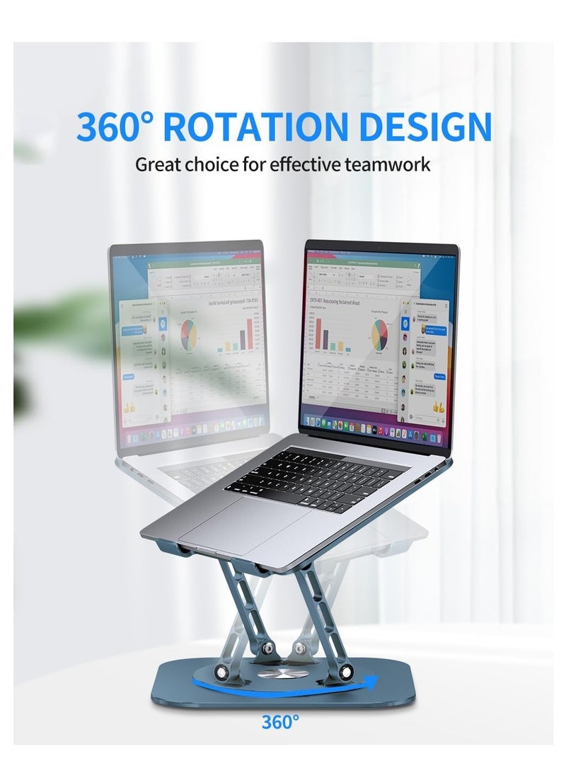 حامل كمبيوتر محمول قابل للتعديل مع قاعدة دوارة 360 درجة، حامل كمبيوتر محمول قابل للطي مريح للمكتب متوافق مع MacBook Pro/Air Notebook حتى 16 بوصة، أزرق داكن - Image 2