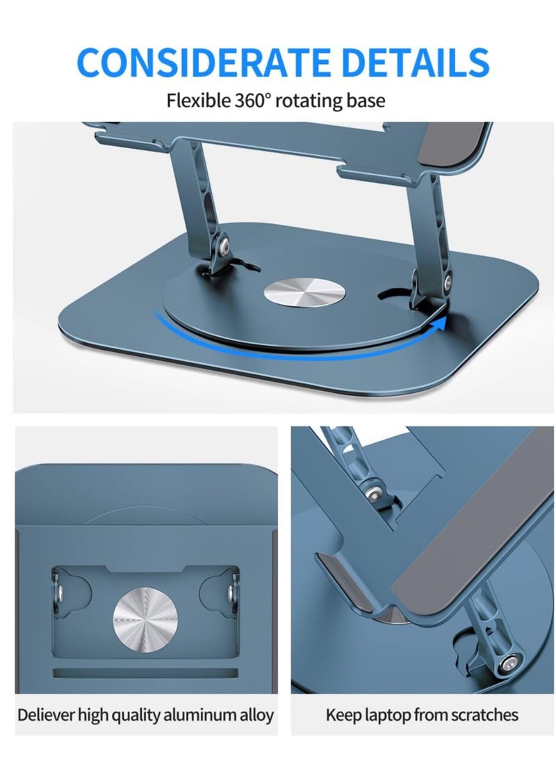 حامل كمبيوتر محمول قابل للتعديل مع قاعدة دوارة 360 درجة، حامل كمبيوتر محمول قابل للطي مريح للمكتب متوافق مع MacBook Pro/Air Notebook حتى 16 بوصة، أزرق داكن - Image 3
