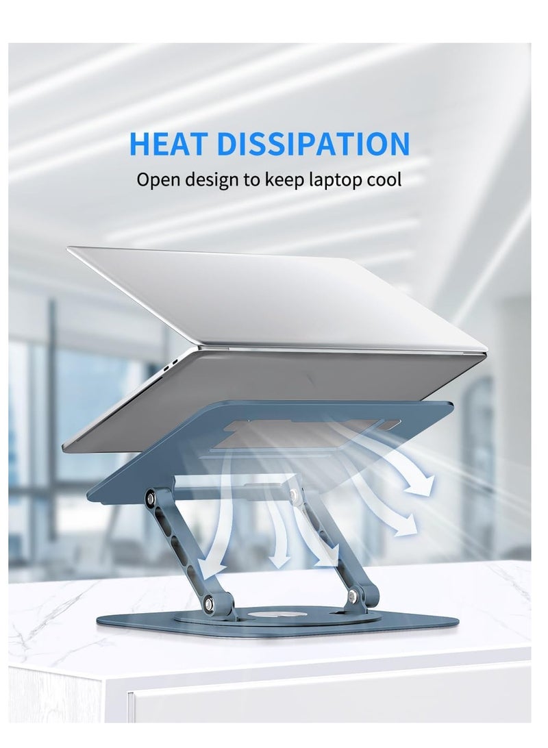 حامل كمبيوتر محمول قابل للتعديل مع قاعدة دوارة 360 درجة، حامل كمبيوتر محمول قابل للطي مريح للمكتب متوافق مع MacBook Pro/Air Notebook حتى 16 بوصة، أزرق داكن - Image 4