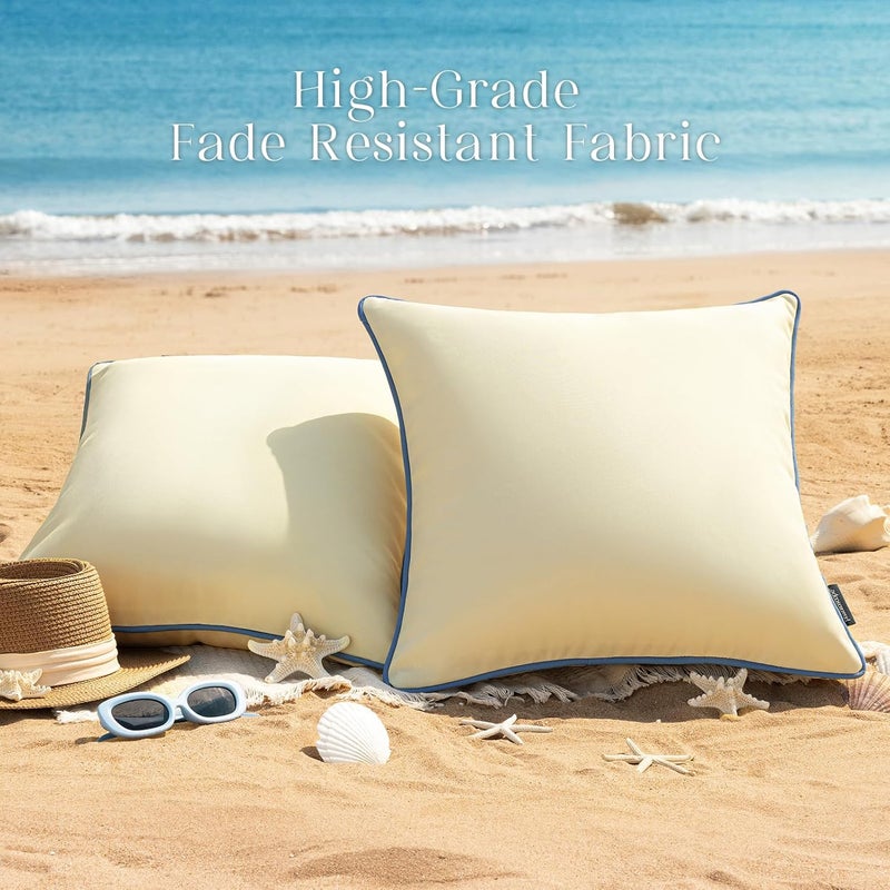 Phantoscope Pack of 2 Outdoor Waterproof Throw Pillow Covers with Contrast Piping, Decorative Square Cushion Case Patio Pillows for Couch Tent, Butter Yellow 12x20 inches - Image 5
