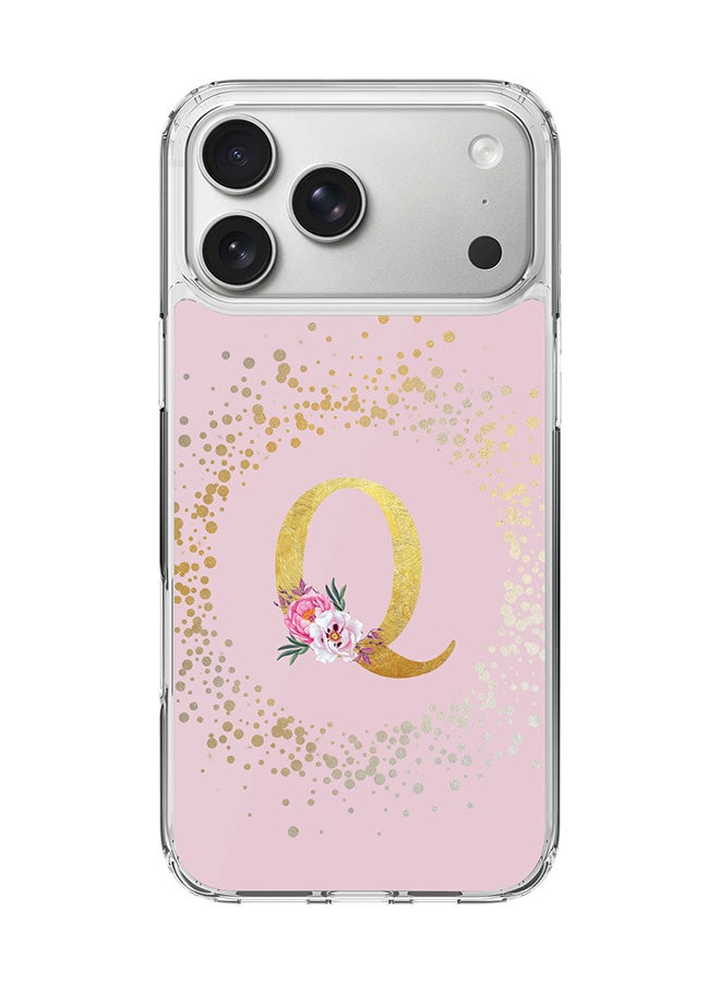 Stylizedd Classic Clear MagSafe Case for iPhone 17 Pro Max , Hybrid Soft Case Flexible Edges Anti Drop TPU PC Gel Thin Transparent Cover [ Designed for iPhone 17 Pro Max ] - Custom Monogram Initial Letter Floral Pattern Alphabet - Q  (Pink )