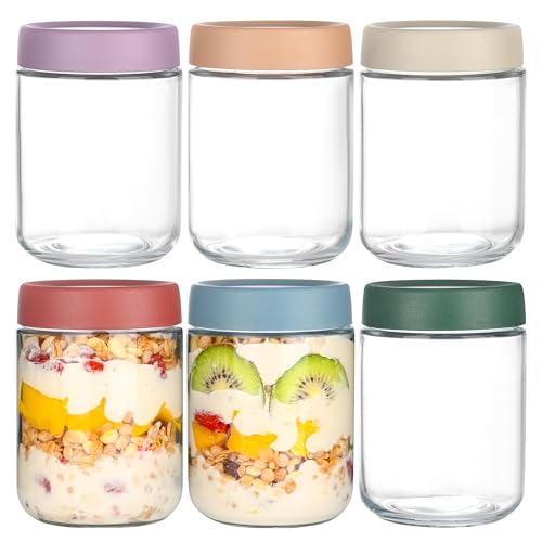 Artcochan Overnight Oats Containers with Lids 16 oz Glass Jars 6 Pack Glass Mason Jars with Airtight Lids, Perfect for Oats, Yogurt, Chia Pudding - Image 1