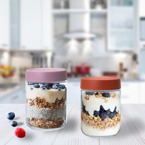 Artcochan Overnight Oats Containers with Lids 16 oz Glass Jars 6 Pack Glass Mason Jars with Airtight Lids, Perfect for Oats, Yogurt, Chia Pudding - Image 3