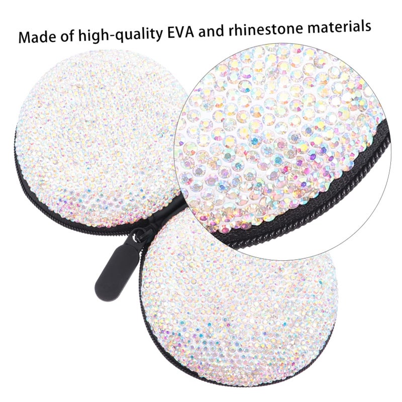 Portable Rhinestone Earphone Organizer with Smooth Zipper Black Case for Data Cables - Image 4