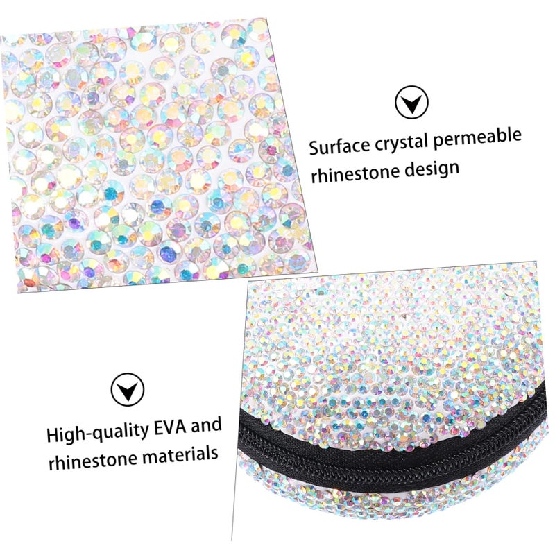 Portable Rhinestone Earphone Organizer with Smooth Zipper Black Case for Data Cables - Image 3