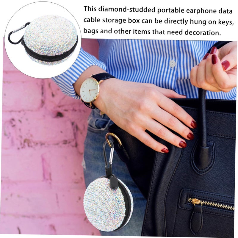 Portable Rhinestone Earphone Organizer with Smooth Zipper Black Case for Data Cables - Image 5