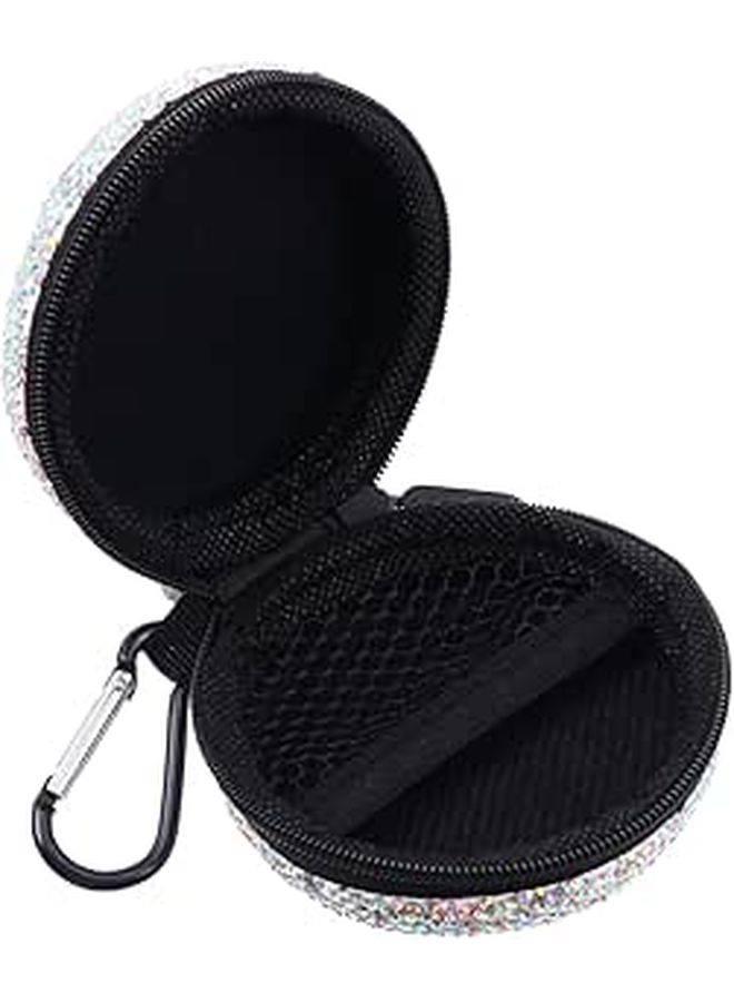 Portable Rhinestone Earphone Organizer with Smooth Zipper Black Case for Data Cables - Image 1