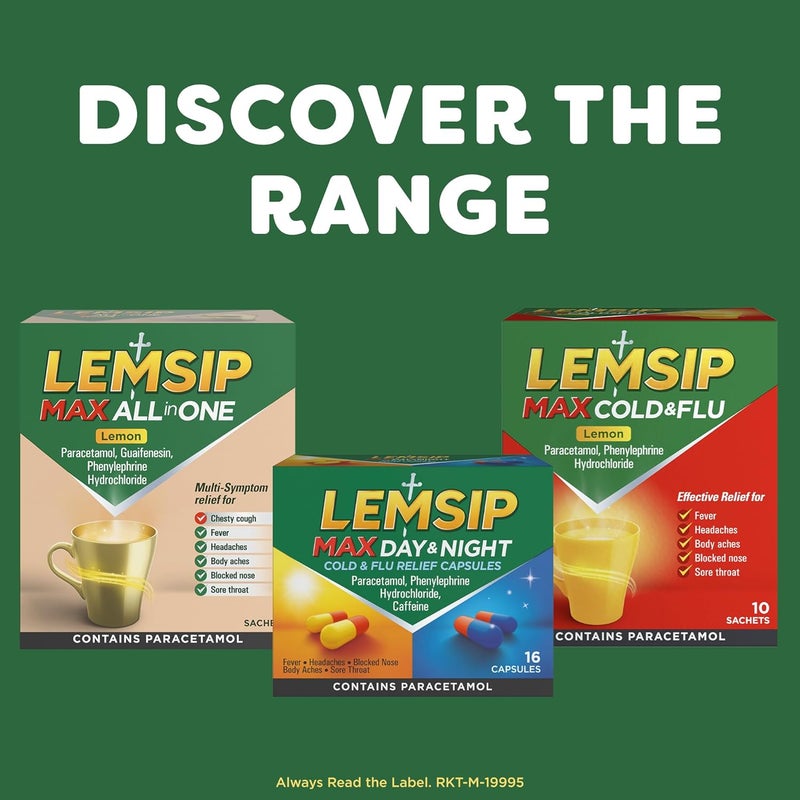 Lemsip Max Cold and Flu Paracetamol Capsules Lemon 16 Total Fever Headache Nasal Congestion Relief Max Strength Effective Relief Medication - Image 4