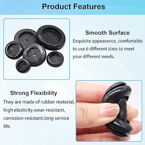 Hmknana 53PCS Rubber Grommets for Wiring, Rubber Grommet Kit in 6 Assorted Drill Hole Sizes 5/8" 13/16" 7/8" 1" 1-3/16" 1-1/2", Two-Sided Rubber Hole Plug for Protecting Wires - Image 5