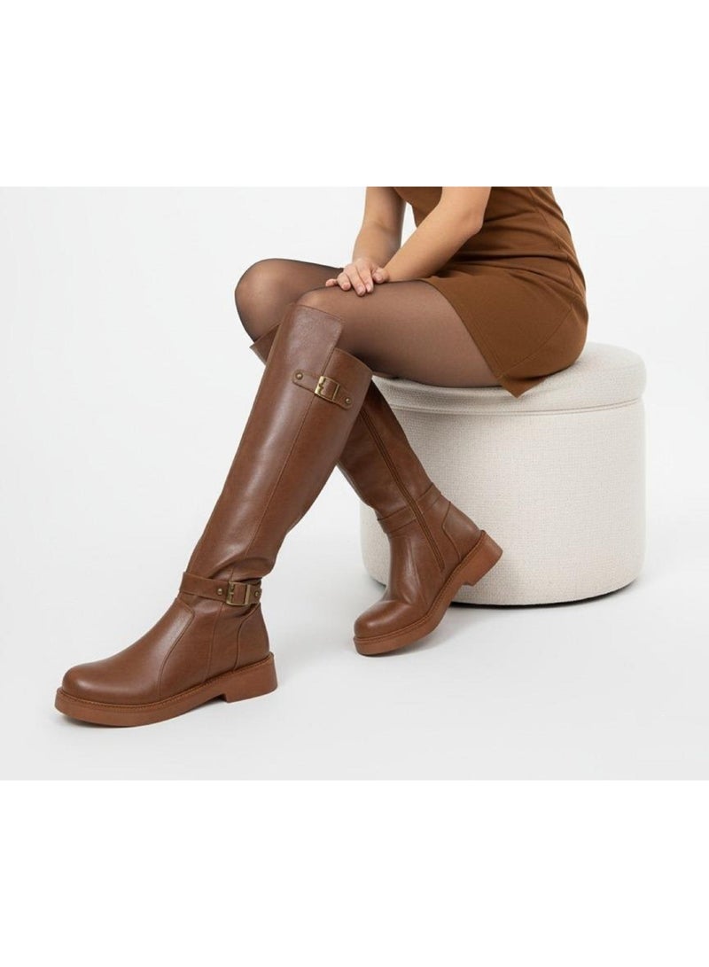 لايف ستيلاش  بوت طويل بكعب متوسط من الجلد أنيق LB-41 - هافان - Image 1