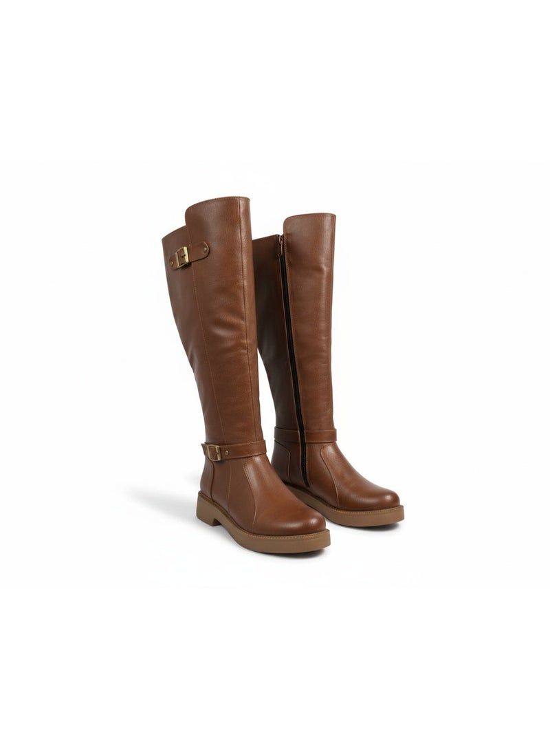 لايف ستيلاش  بوت طويل بكعب متوسط من الجلد أنيق LB-41 - هافان - Image 2