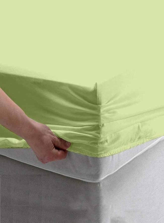 KEDARA CLOTH ملاءة سرير مطاطية من قماش كيدارا، مقاس 75 × 60 بوصة، مصنوعة من القطن 100%، تتضمن غطاءين للوسائد. ملاءة سرير مطاطية من الساتان، لون أخضر فاتح سادة، مقاس 75 × 60 بوصة. - Image 2