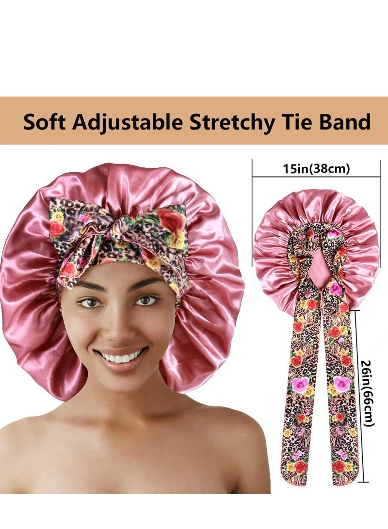 قطعة واحدة من قبعات الحرير الكبيرة مع غطاء رأس مجدول بربطة عنق، غطاء رأس من الساتان للشعر المجعد أثناء النوم - Image 3