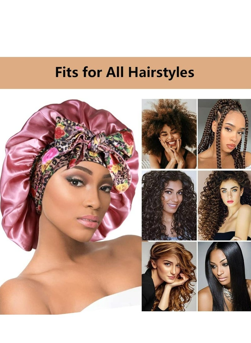 قطعة واحدة من قبعات الحرير الكبيرة مع غطاء رأس مجدول بربطة عنق، غطاء رأس من الساتان للشعر المجعد أثناء النوم - Image 4
