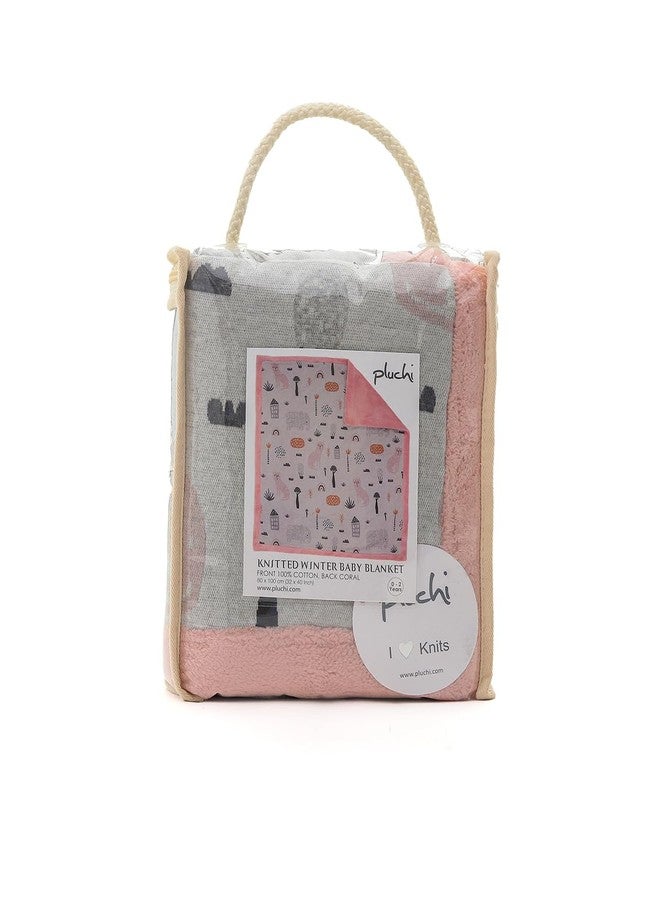 Pluchi Cotton Knitted Blanket with Faux Fur Back for Babies (80 cm x 100 cm) (Pink Pearl) - Image 2