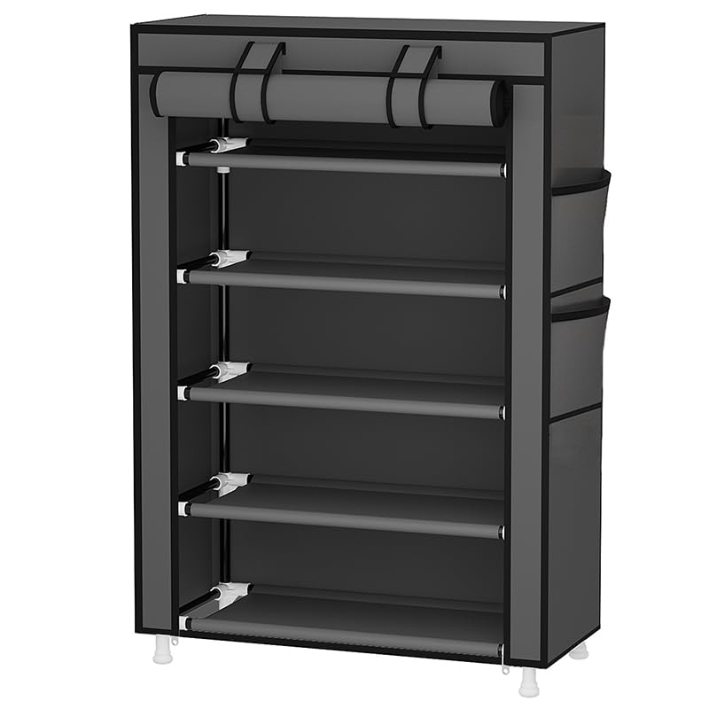 Calmootey 5 Tier Shoe Rack Organizer,Portable Shoe Shelf with Nonwoven Fabric Cover for Closet Hallway,Bedroom,Entryway,Grey - Image 2