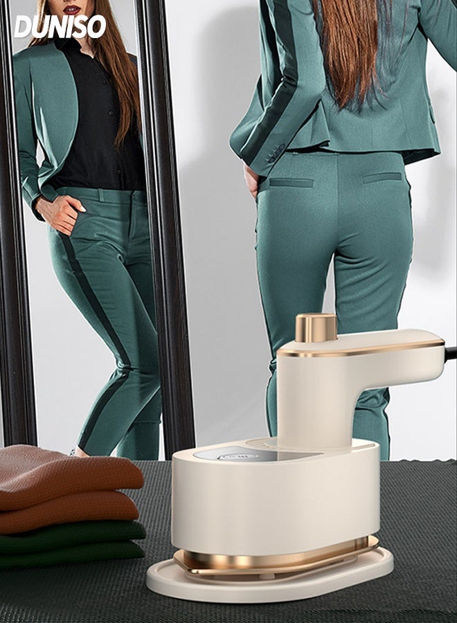 DUNISO آلة كي بالبخار محمولة 2 في 1 جافة ورطبة، مقبض قابل للطي صغير، درجة حرارة ثابتة، لأقمشة الملابس، أداة كي الملابس في السكن، مكواة بخار قابلة للدوران 180° (قابس بريطاني) - Image 1