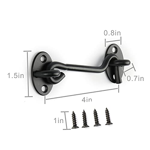 Lokytobi 5Pack 4” Privacy Hook and Eye Latch Easy Lock for Sliding Barn Door, Wooden Fences, Window, Black (5) - Image 2