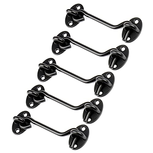 Lokytobi 5Pack 4” Privacy Hook and Eye Latch Easy Lock for Sliding Barn Door, Wooden Fences, Window, Black (5) - Image 3
