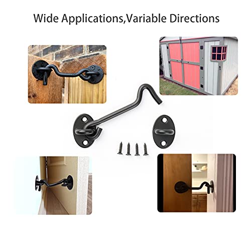 Lokytobi 5Pack 4” Privacy Hook and Eye Latch Easy Lock for Sliding Barn Door, Wooden Fences, Window, Black (5) - Image 5