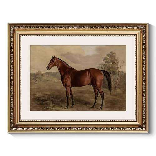 ARPEOTCY Vintage Gold Framed Horse Wall Art, Bedroom Bathroom Living Room Classic Horse Picture Wall Decor, Canvas Prints, Antique Picture Frame Rustic Paintings Home Farmhouse Decor, 11x14 Inch - Image 1