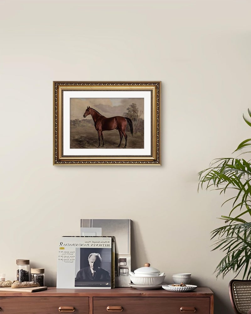 ARPEOTCY Vintage Gold Framed Horse Wall Art, Bedroom Bathroom Living Room Classic Horse Picture Wall Decor, Canvas Prints, Antique Picture Frame Rustic Paintings Home Farmhouse Decor, 11x14 Inch - Image 3