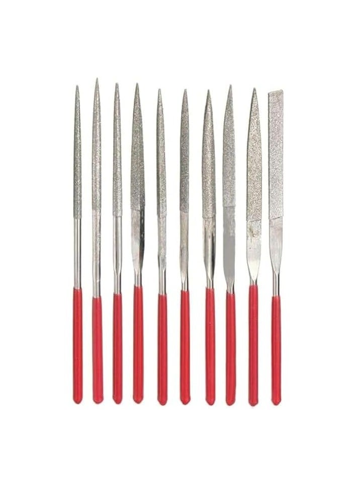 PROMASS 10-Piece Mini Diamond Needle File Set 2x100mm Small Metal Riffler Files Jewelers File Precision Hand Tools for Glass Wood Stone Jewelry - Round Triangular Square Flat Shape  - Image 1