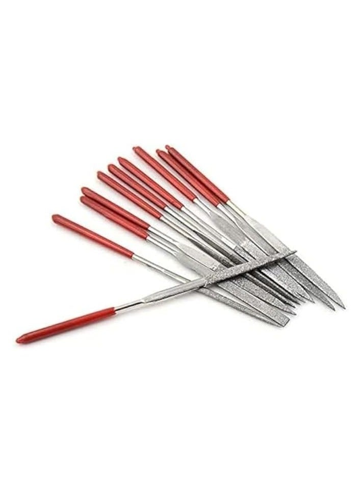 PROMASS 10-Piece Mini Diamond Needle File Set 2x100mm Small Metal Riffler Files Jewelers File Precision Hand Tools for Glass Wood Stone Jewelry - Round Triangular Square Flat Shape  - Image 3