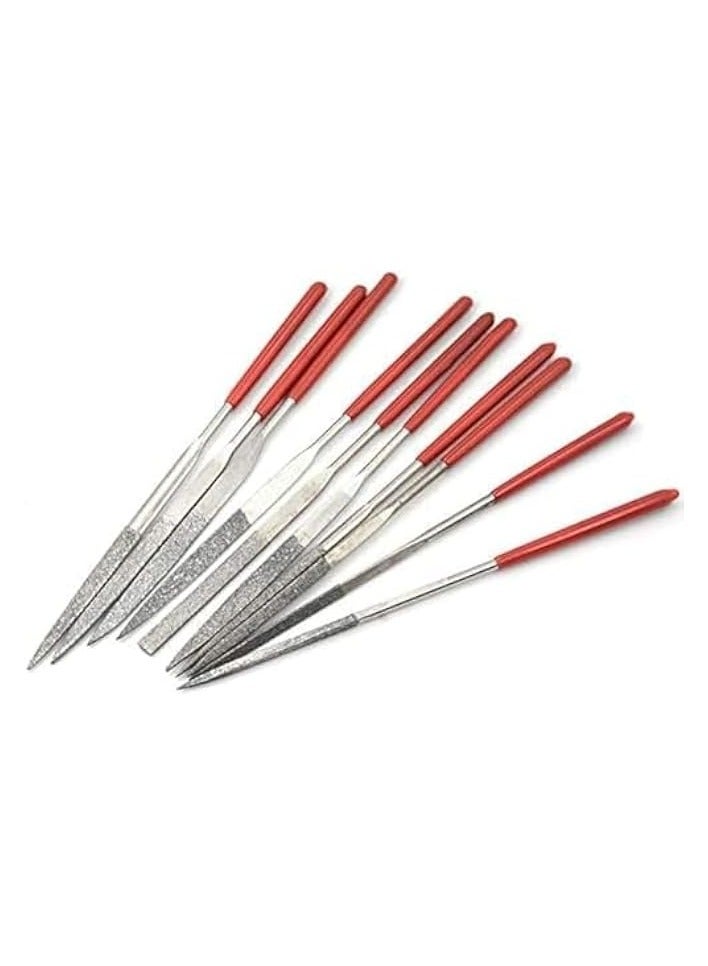 PROMASS 10-Piece Mini Diamond Needle File Set 2x100mm Small Metal Riffler Files Jewelers File Precision Hand Tools for Glass Wood Stone Jewelry - Round Triangular Square Flat Shape  - Image 2
