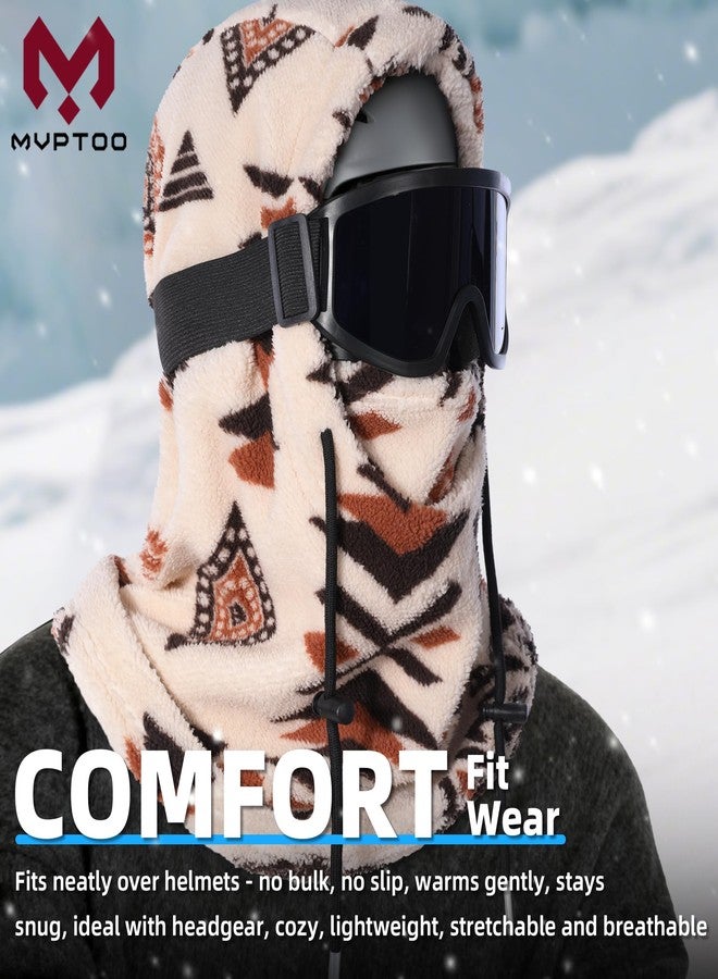 MVPTOO Balaclava Fleece Ski Mask for Men Women Winter Face Masks Windproof Hooded Scarf Cold Weather Hat Neck Warmer(Black), Tribal Beige, One size - Image 4