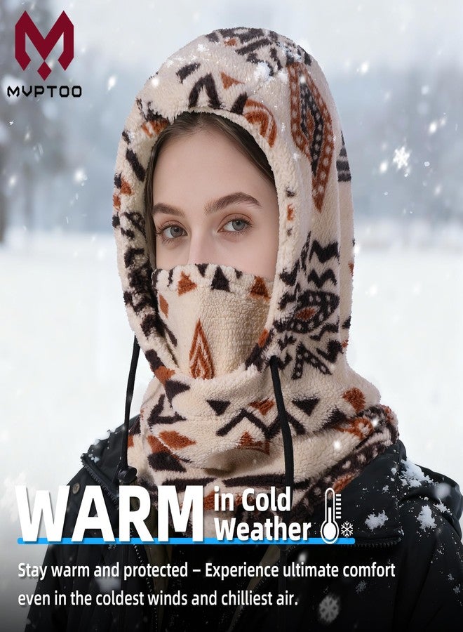 MVPTOO Balaclava Fleece Ski Mask for Men Women Winter Face Masks Windproof Hooded Scarf Cold Weather Hat Neck Warmer(Black), Tribal Beige, One size - Image 3