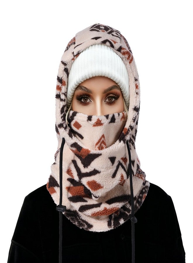 MVPTOO Balaclava Fleece Ski Mask for Men Women Winter Face Masks Windproof Hooded Scarf Cold Weather Hat Neck Warmer(Black), Tribal Beige, One size - Image 1