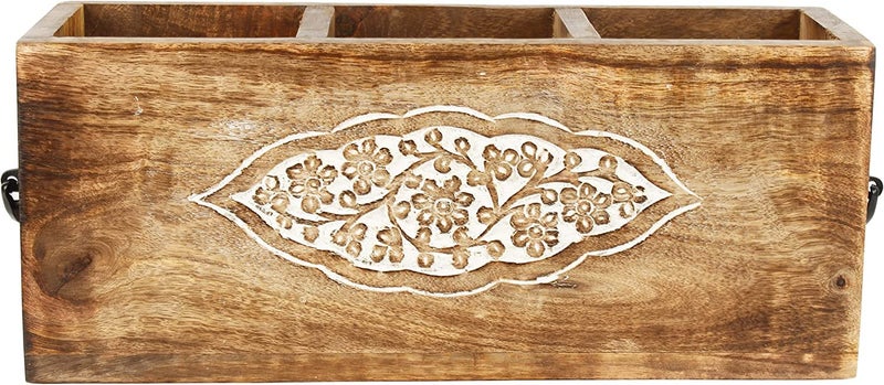 CRAFTYKART Wooden Spoon Holder: A Stylish and Functional Cutlery Stand and Utensil Organizer for Kitchen and Dining Table Spoon Stand for Kitchen| 12 X 4 X 5 Inch (Carved Cutlery) - Image 2