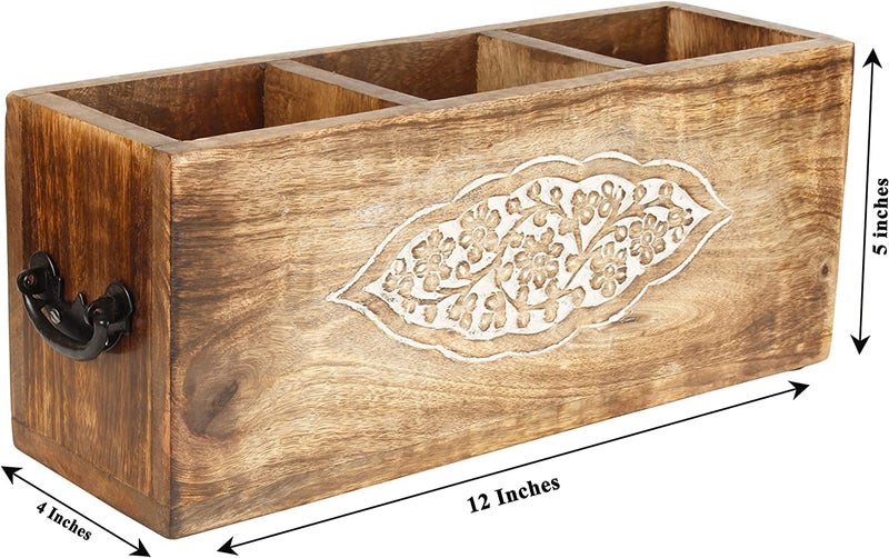 CRAFTYKART Wooden Spoon Holder: A Stylish and Functional Cutlery Stand and Utensil Organizer for Kitchen and Dining Table Spoon Stand for Kitchen| 12 X 4 X 5 Inch (Carved Cutlery) - Image 4