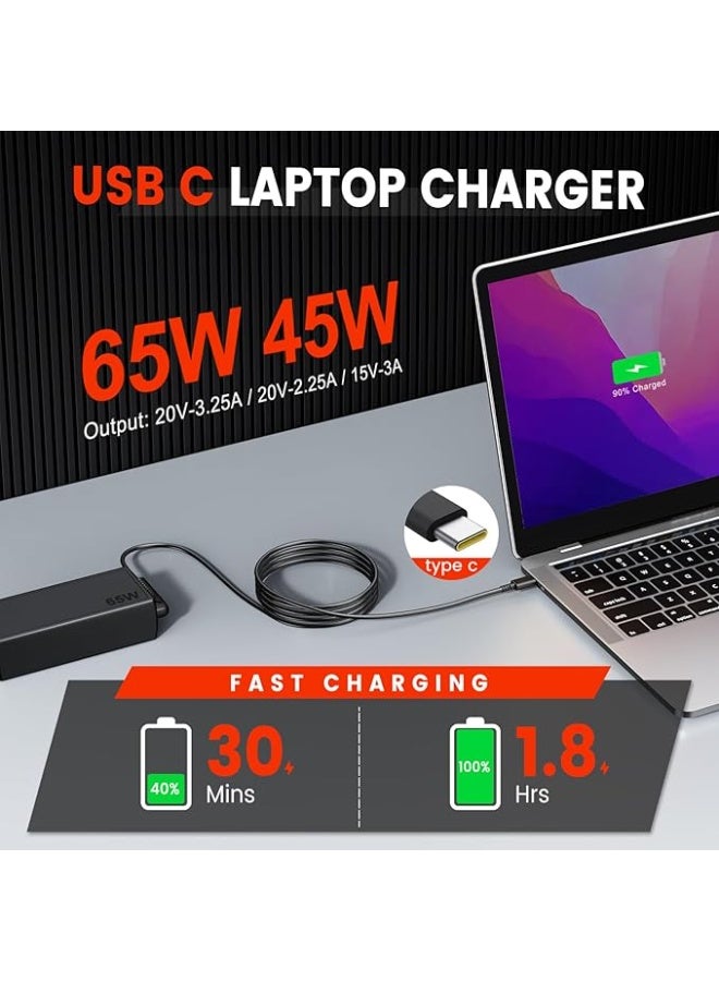 OMAKSS 65W 45W USB C Charger for Lenovo ThinkPad Yoga HP Chromebook Power Supply for Dell Latitude XPS Huawei Laptop PC Type C Charger Adapter for MacBook Pro Air Asus Acer Samsung Google - Image 2