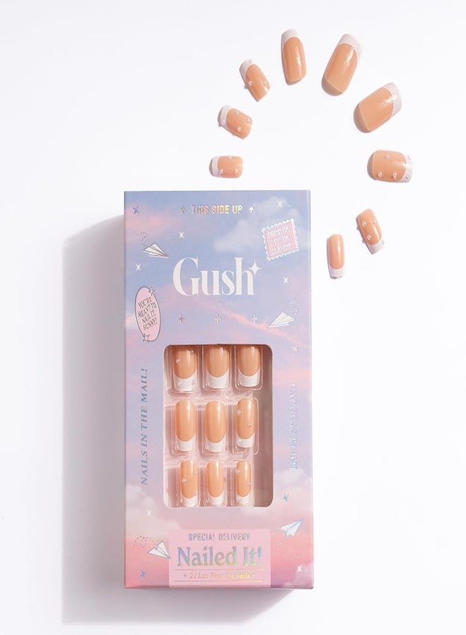 Gush Beauty Press On Nails | Reusable Extensions | Artificial Nails Set | Long Lasting Design | Glue Tabs and nail glue included | Pack of 24 Nails | For women (French Gems - Medium Square) - Image 2
