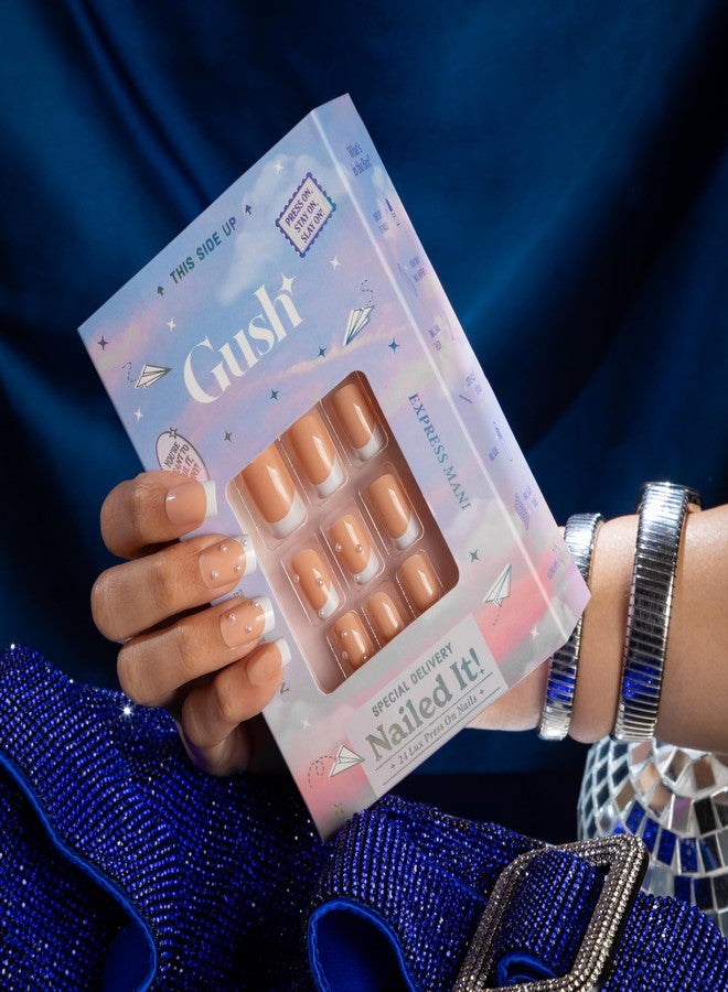 Gush Beauty Press On Nails | Reusable Extensions | Artificial Nails Set | Long Lasting Design | Glue Tabs and nail glue included | Pack of 24 Nails | For women (French Gems - Medium Square) - Image 3