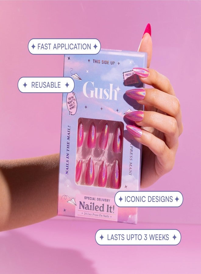 Gush Beauty Press On Nails | Reusable Extensions | Artificial Nails Set | Long Lasting Design | Glue Tabs and nail glue included | Pack of 24 Nails | For women (French Gems - Medium Square) - Image 5