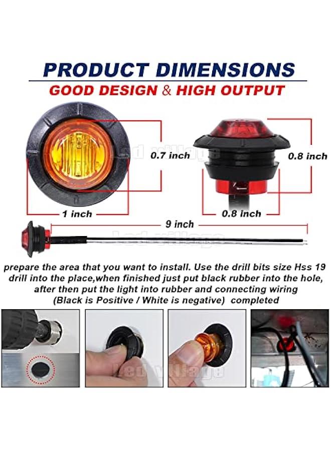 Generic 30 Pcs 3/4 Inch Round 10 Amber + 10 Red + 10 White Clearance Signal Lights Sealed Bulbs for Trailer Caravan Truck Lorry Mini Side Marker Lamp 12V DC 3LED - Image 2