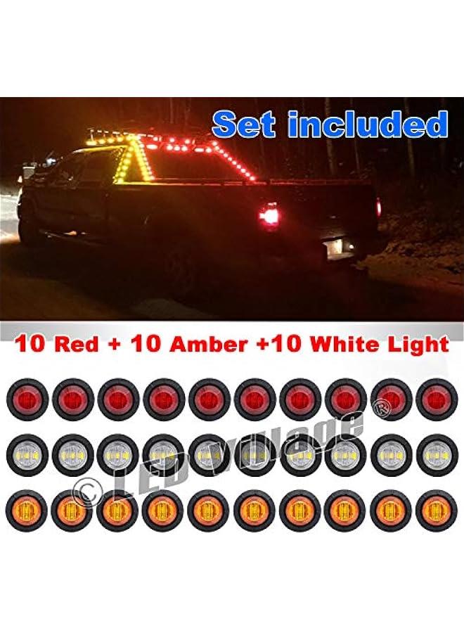 Generic 30 Pcs 3/4 Inch Round 10 Amber + 10 Red + 10 White Clearance Signal Lights Sealed Bulbs for Trailer Caravan Truck Lorry Mini Side Marker Lamp 12V DC 3LED - Image 5