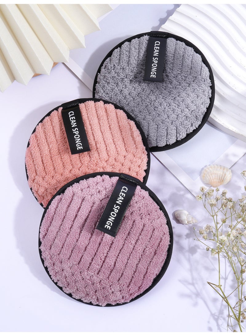 MAANGE 3 قطع وسادات إزالة المكياج القابلة لإعادة الاستخدام جولات ناعمة لتنظيف الوجه مناديل مزدوجة الجانب قابلة للغسل قماش إزالة المكياج ميكروفايبر متعددة الوظائف (وردي، رمادي، بنفسجي) - Image 2