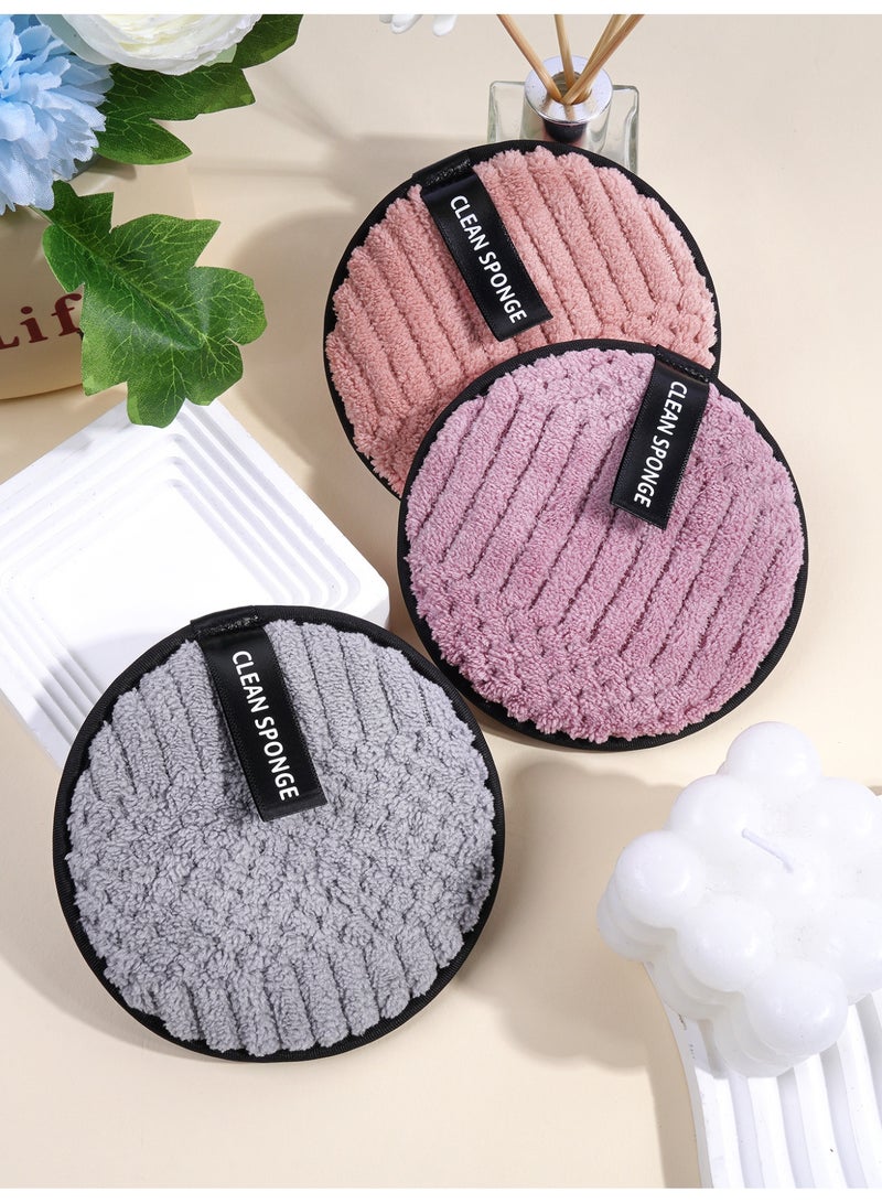 MAANGE 3 قطع وسادات إزالة المكياج القابلة لإعادة الاستخدام جولات ناعمة لتنظيف الوجه مناديل مزدوجة الجانب قابلة للغسل قماش إزالة المكياج ميكروفايبر متعددة الوظائف (وردي، رمادي، بنفسجي) - Image 4