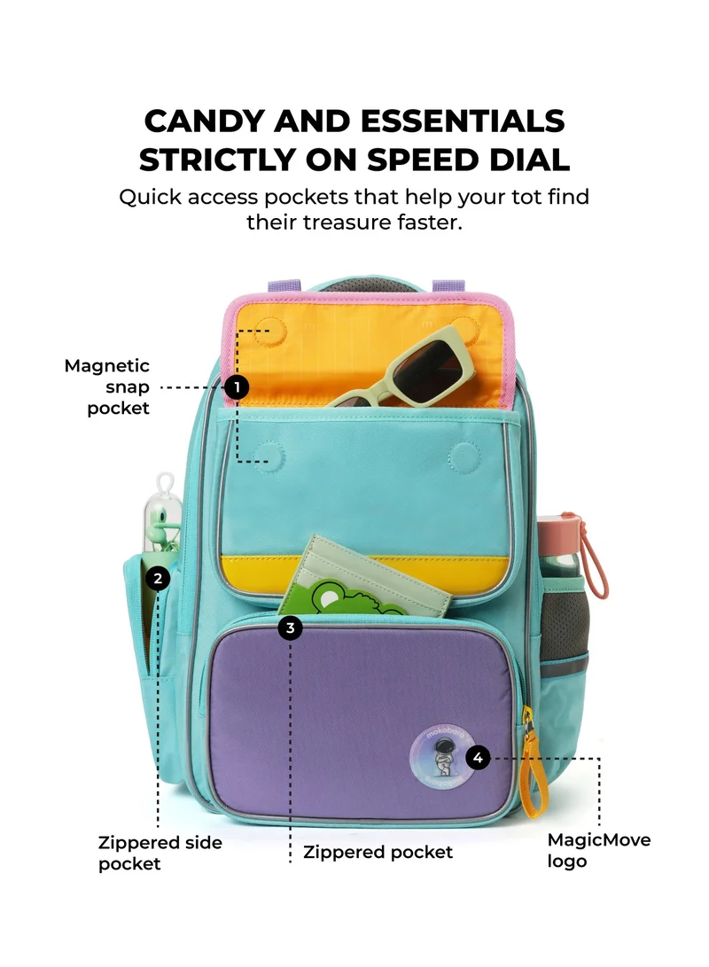 موكوبارا للتجارة ذ.م.م The Cheddar Backpack - Lightweight Water-Resistant School Backpack for Kids (6-8 Year) with Magicmove Logo and Reflective Stripe Ideal for School, Travel, and Outdoor Adventures (Multicolor)