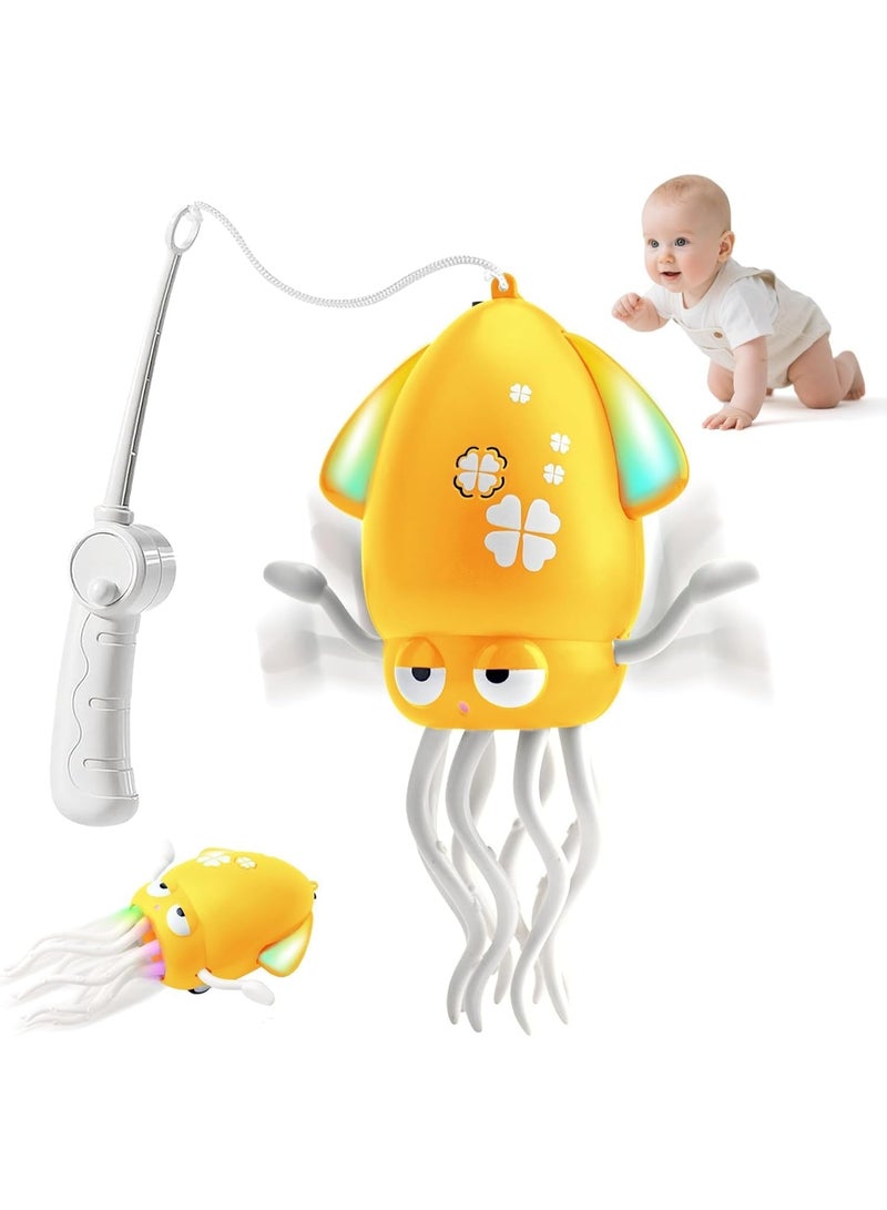 ST ZONE Squid Dance Electric Dancing Octopus Toy with LED Light & Music, Smart Crawling Baby Toy with Automatic Evasion, Fishing Rod & Tentacle Moves, Fun Tummy Time Toy for Kids & Toddlers - Image 1