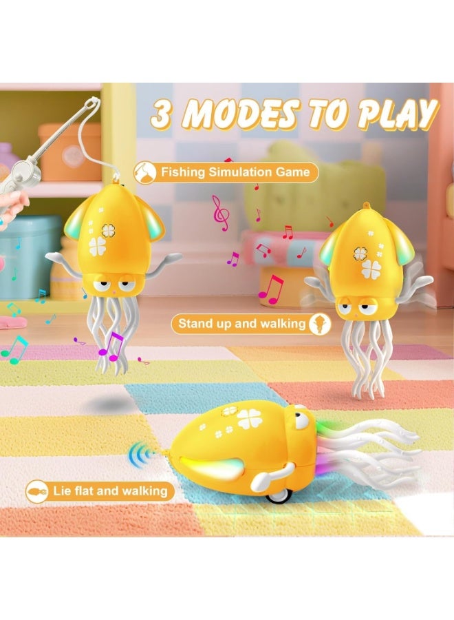 ST ZONE Squid Dance Electric Dancing Octopus Toy with LED Light & Music, Smart Crawling Baby Toy with Automatic Evasion, Fishing Rod & Tentacle Moves, Fun Tummy Time Toy for Kids & Toddlers - Image 2