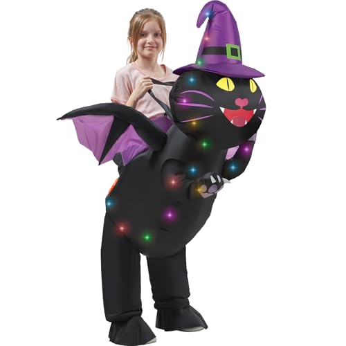 WinnerWhy Child Inflatable Costume with LED Light Blow up Halloween Animal Dress Jumpsuit for Kids Boy Girl Cat - Image 1