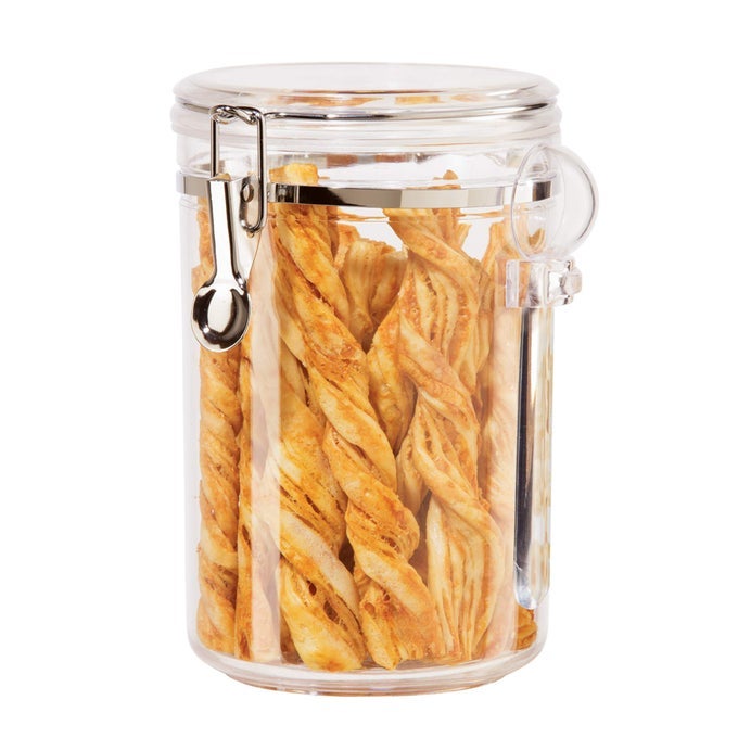 CLEAR CANISTER AIRTIGHT 61OZ CLAMP LID SPOON AIRTIGHT FOOD STORAGE CONTAINERS IDEAL FOR KITCHEN PANTRY STORAGE OF BULK DRY FOOD INCLUDING FLOUR SUGAR COFFEE RICE TEA SPICES HERBS