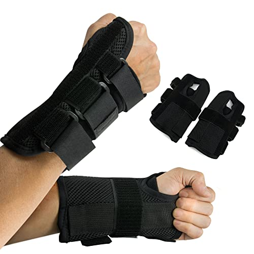 Houseables Carpal Tunnel Wrist Brace 2 Pack Wrist Brace Carpal Tunnel Splint Arthritis Pain and Support Stabilizer Immobilizer For Sprained Relief Night Work Pair Both Hands Left and Right