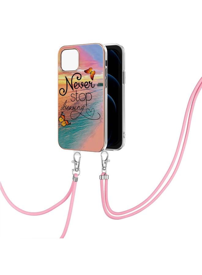 اس-توب جراب لهاتف iPhone 13 Pro بنمط طلاء كهربائي IMD TPU مقاوم للصدمات مع حبل للرقبة - Image 2